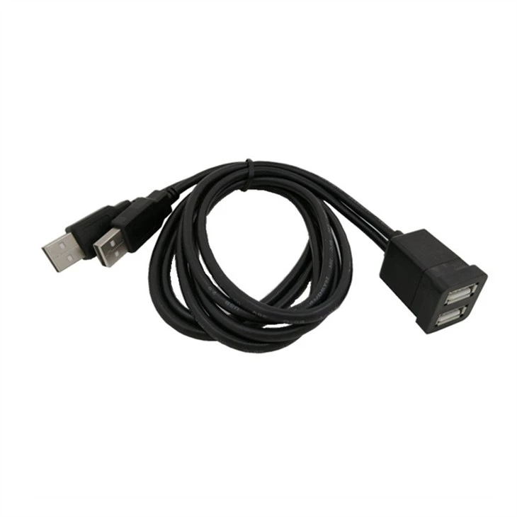 Dual USB 2.0 Male to USB 2.0 Female Cable With Flush Mount Panel